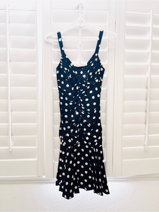 Betsey Johnson Dresses & Skirts - RARE Vintage Y2K Betsey Johnson black & White Polka Dot Ruched Midi Dress size 4
